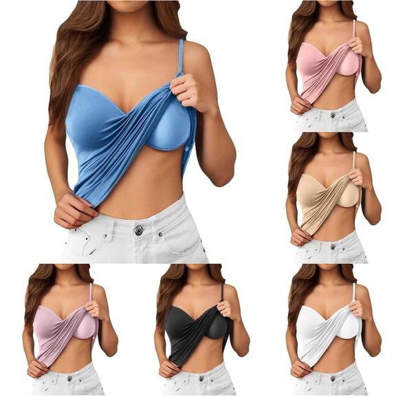 ChoXxx Women's Shelf Bra Camisole Adjustable Spaghetti Strap Tank Top Basic Layer Blue XXL