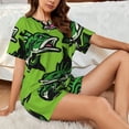 thumbnail image 4 of Haiem cartoon largemouth bass fish Pattern Pajama Set for Women 2 Piece Lounge Set Short Sleeve Tops and Shorts Soft Sleepwear-XX-Large, 4 of 6