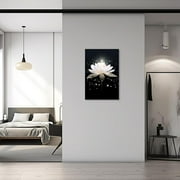 ZHONGYUTONG Black and White Zen Canvas Wall Art Glowing White Lotus Flower Painting Prints Spa Bathroom Decor for Spiritual Meditation Yoga Room Framed (12.00 x 18.00)