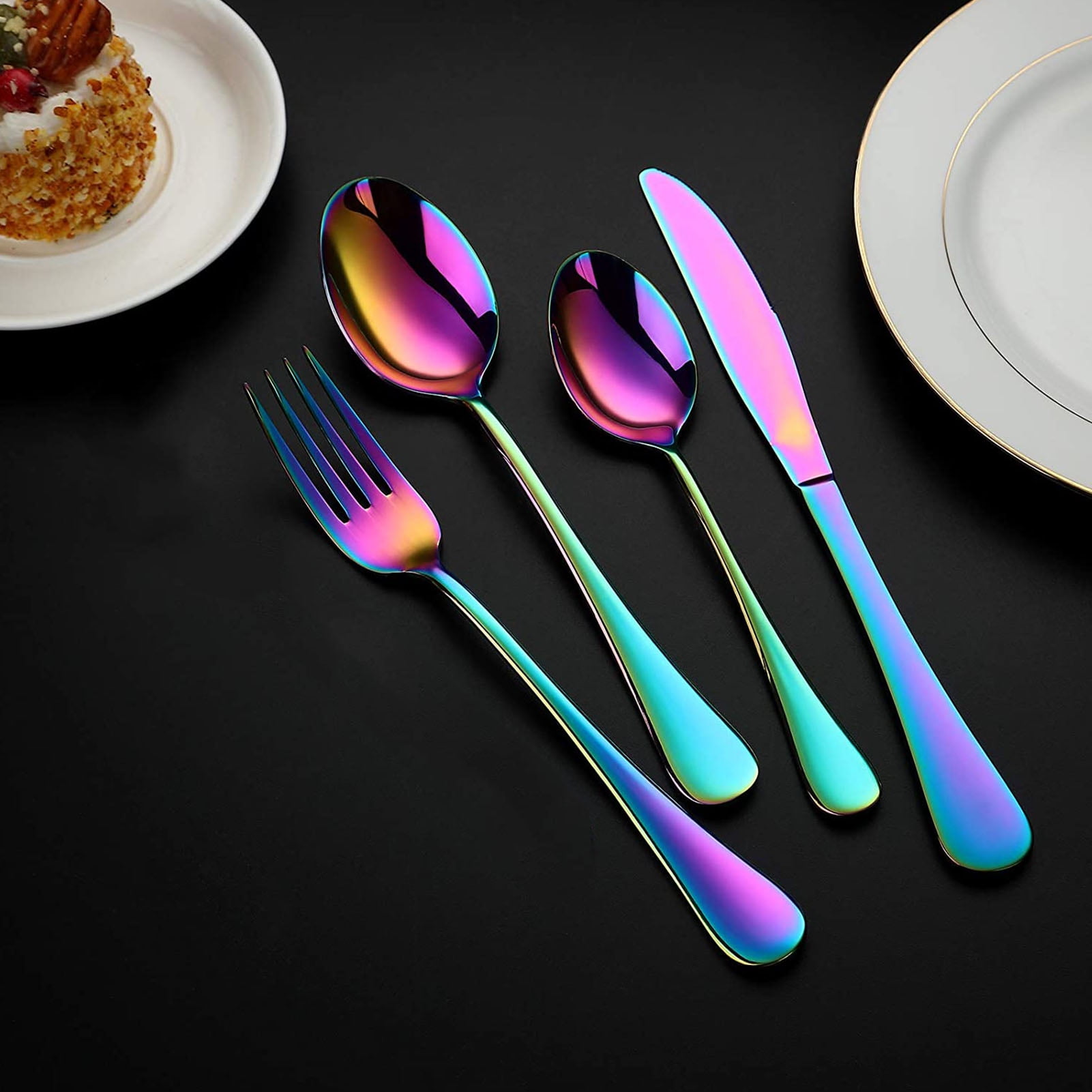 Iridescent Cutlery Utensils Set Service for 4 Dishwasher Safe 20-Piece Stainless Steel Rainbow Flatware Set Muticolorful Colorful Silverware Set Mirror Polished 