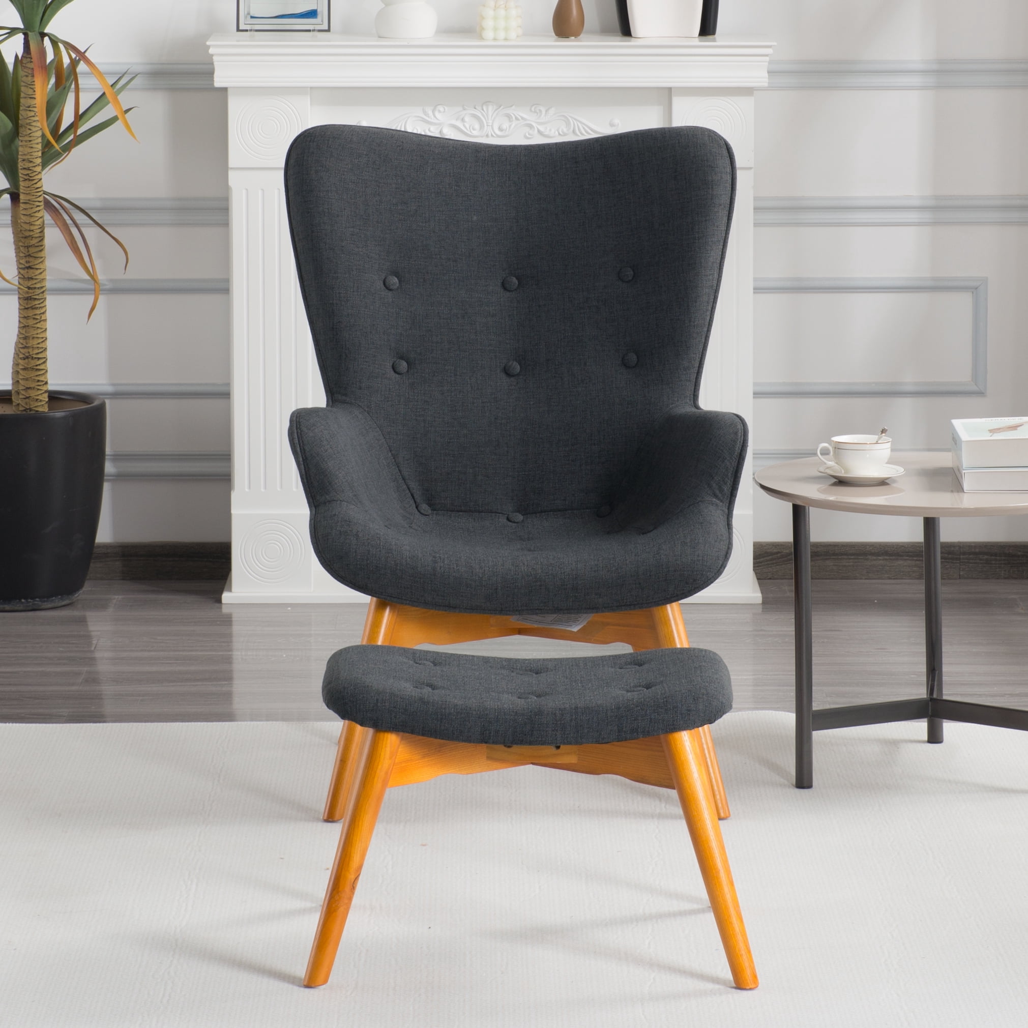 Gewnee 26.18”Comfy Accent Chair with Ottoman,Modern Reading Armchair - Solid Wood Frame,Lounge Chairt for Living Room,Bedroom,Home,Office.Gray