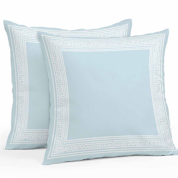 Aqua Geometric Throw Pillow Covers 18x18 Inch Set of 2, White Greek Key Design Abstract Modern Art Waterproof Outdoor Pillow Covers, Decorative Cushion Pillowcases for Couch, Sofa, Bed, Garden, Patio