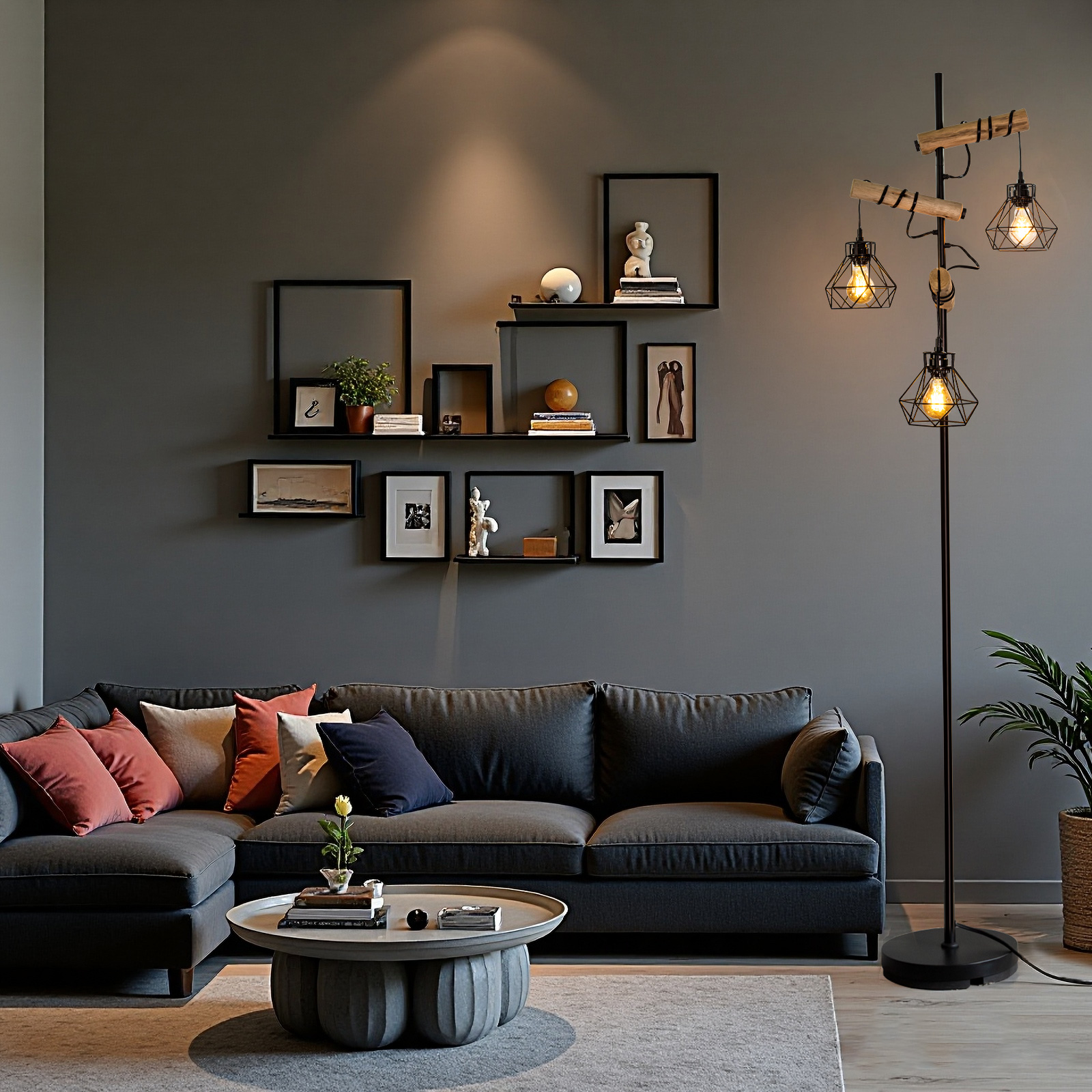 Industrial Floor Lamps for Living Room with 3 metal shades Tall Lamp for Bedroom, Home Office, 70"
