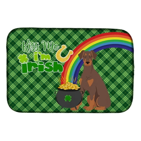 

Natural Ear Red and Tan Doberman Pinscher St. Patrick s Day Dish Drying Mat 14 in x 21 in
