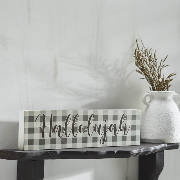 VHC Brands Celebrate Grace Hallelujah Grey Check MDF Wall Sign 4x15, Spring Decor, Home Decorations for Wall or Door, Spring and Easter Hanging Decoration
