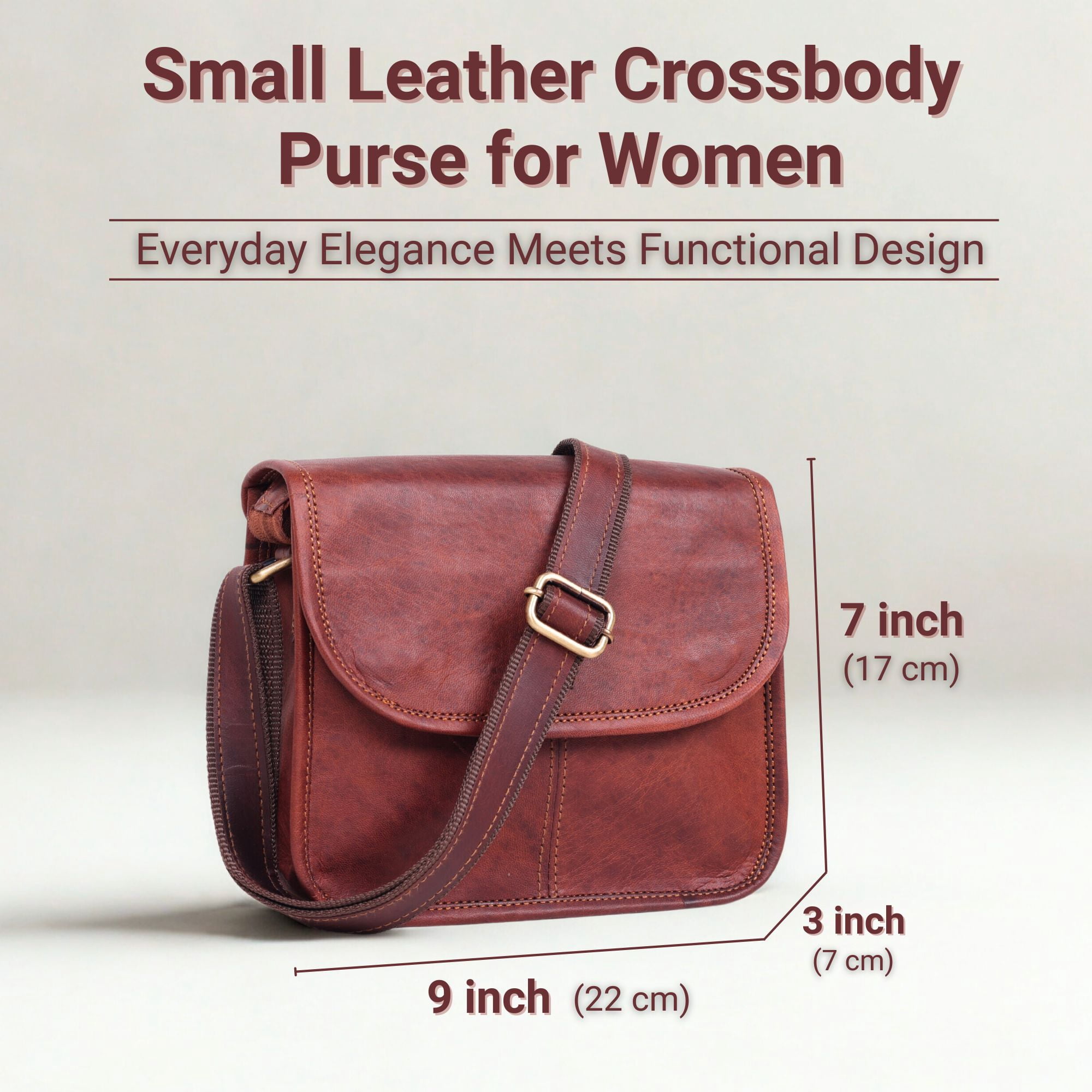 9" Small Leather Crossbody Bags for Women – Genuine Brown Leather Purse, Cute Shoulder Handbag, Vintage Cross Body Mini Bag (Brown)