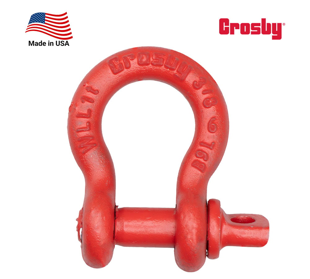 Crosby S-209 3/8" Anchor Shackle Carbon Steel w/Alloy Screw Pin 2,200 lbs WLL, Red Painted Heavy Duty D Ring Shackle for Towing, Rigging & Vehicle Recovery, 1018428