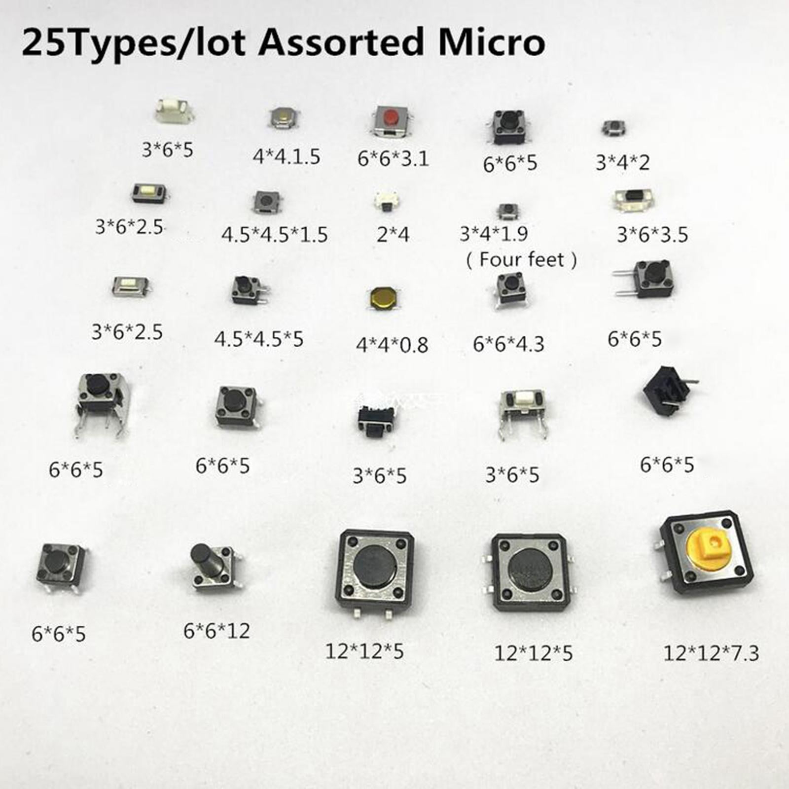 Details about   25 Values Tactile Push Button Switch Micro Momentary Tact Switch Assortment Kit 