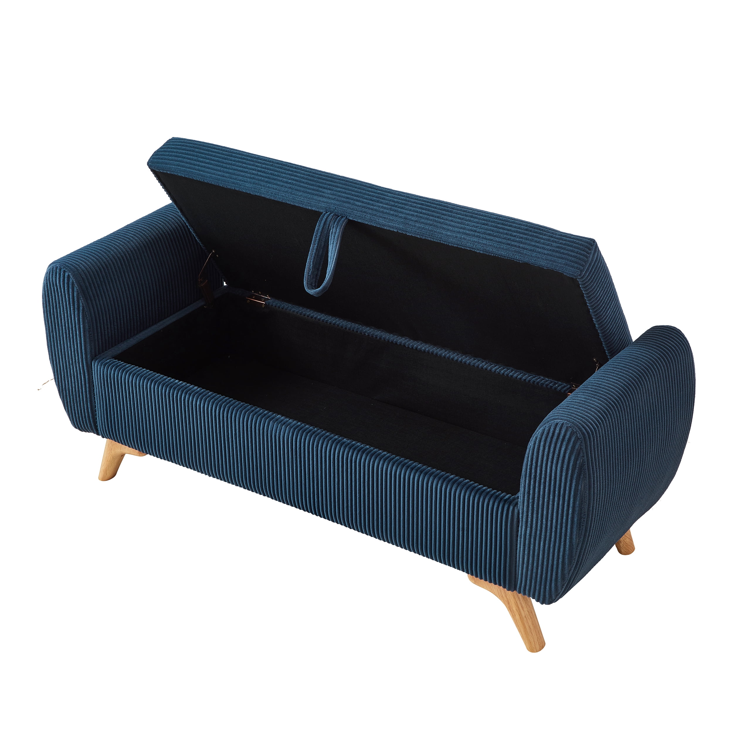 Storage Bed Bench 57 Inch, Corduroy Upholstered Bench with Flip Top Storage for Bedroom Hallway, Blue