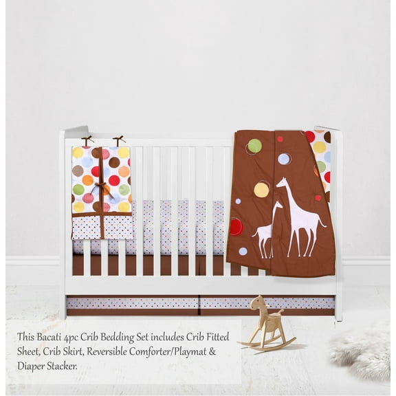 Baby & Me Giraffe 4-Piece Crib Bedding Set with Diaper Stacker - Orange/Green/Blue/Red/Brown Unisex