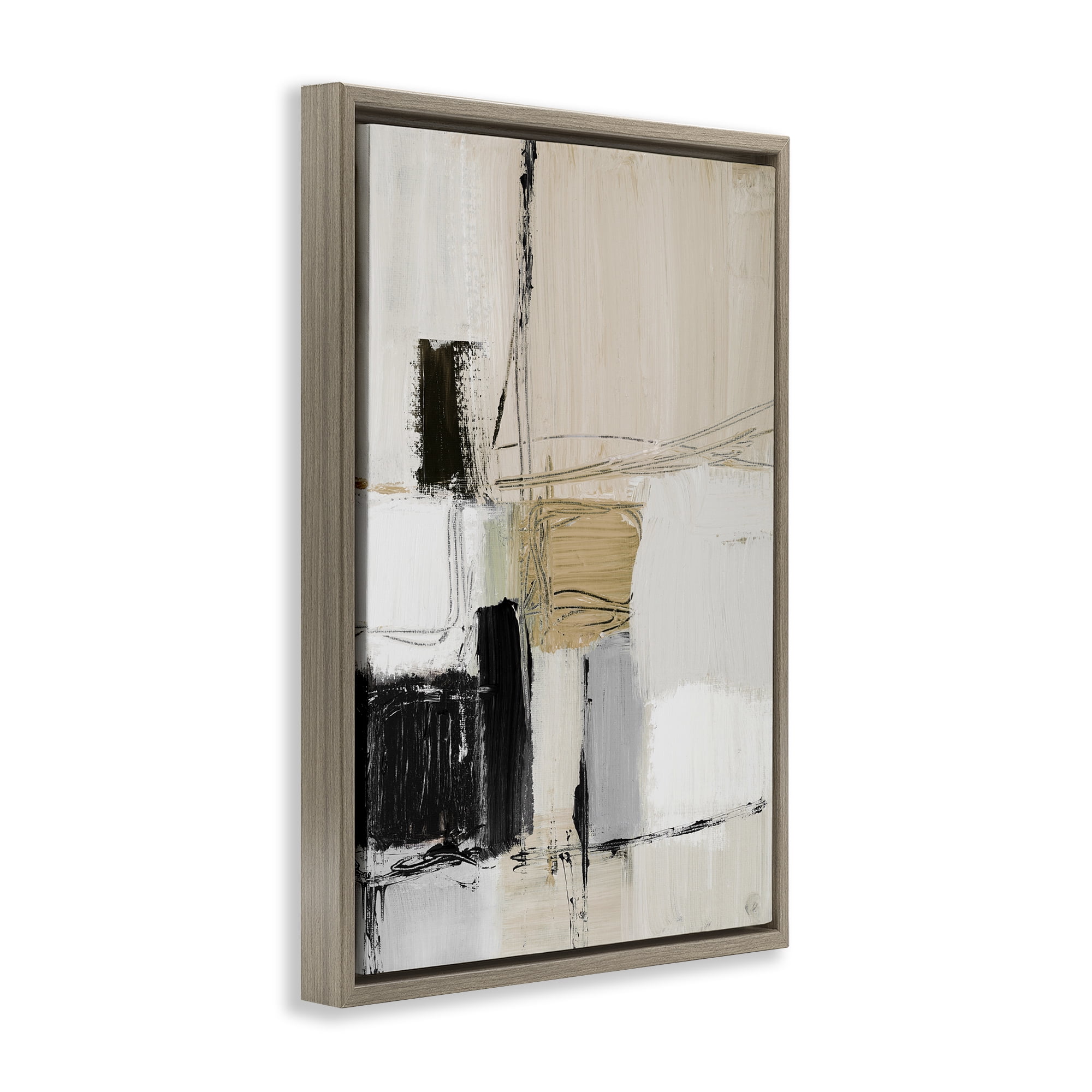 Stupell Industries Beige Organic Shapes Collage Abstract Painting Brown Floater Framed Canvas Art Print Wall Art, 17 x 25