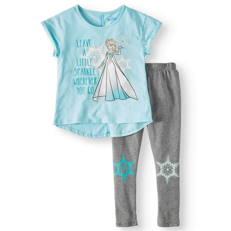 Elsa Sparkle Graphic T-Shirt Capri Legging, 2-Piece Outfit Set (Little Girls)