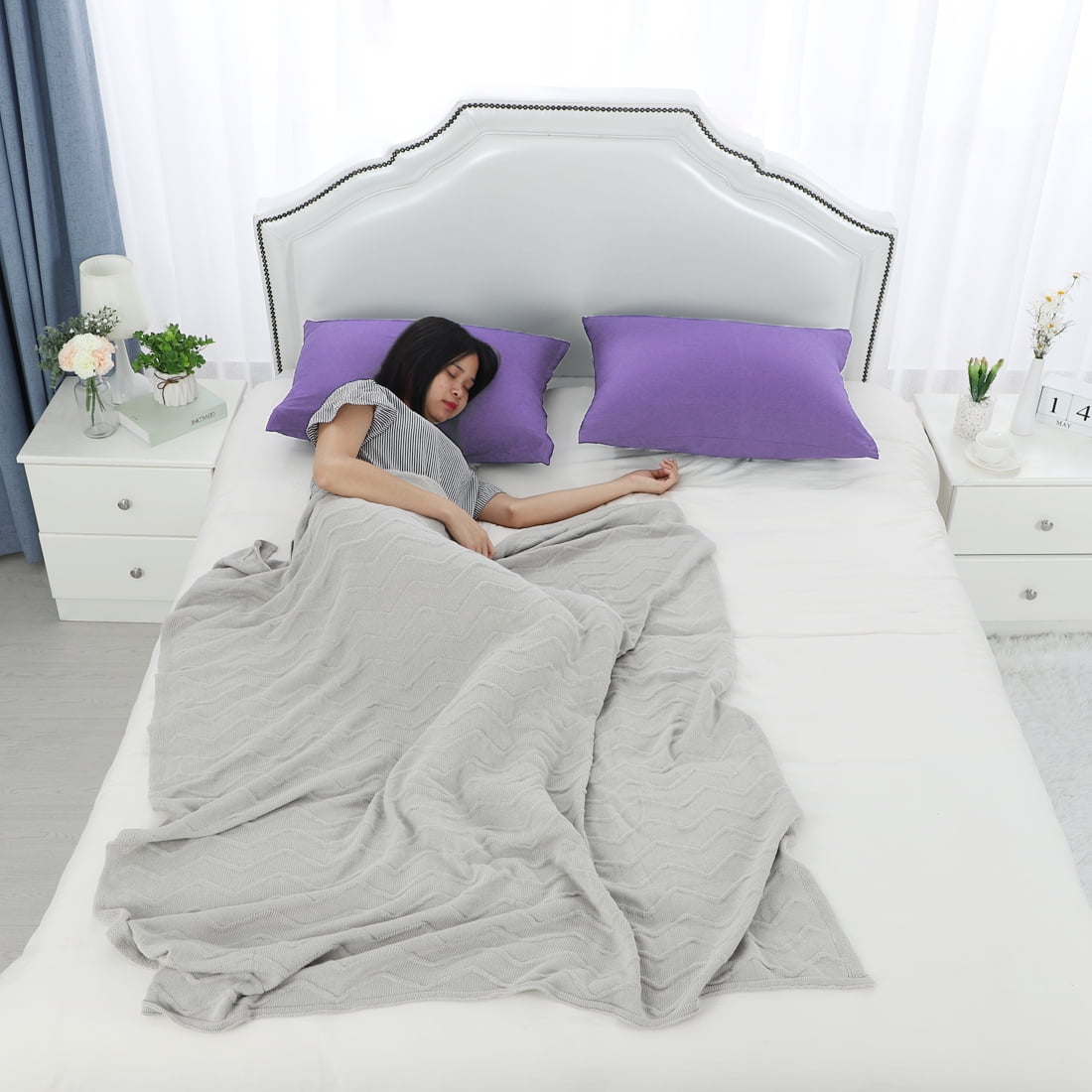 Unique Bargains Pillowcases 2-Piece Egyptian Cotton Pillow Cover Purple Standard
