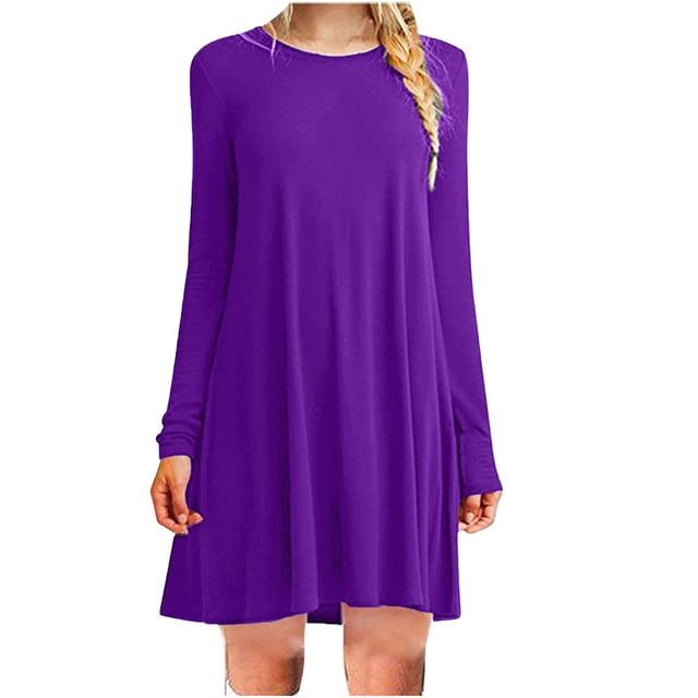 Yuyuzo Robe Tunique de Pyjama pour Femmes Col Rond Manches Longues Chandail Cache-Ventre Mini Robes Couleur Unie Vêtement de Nuit