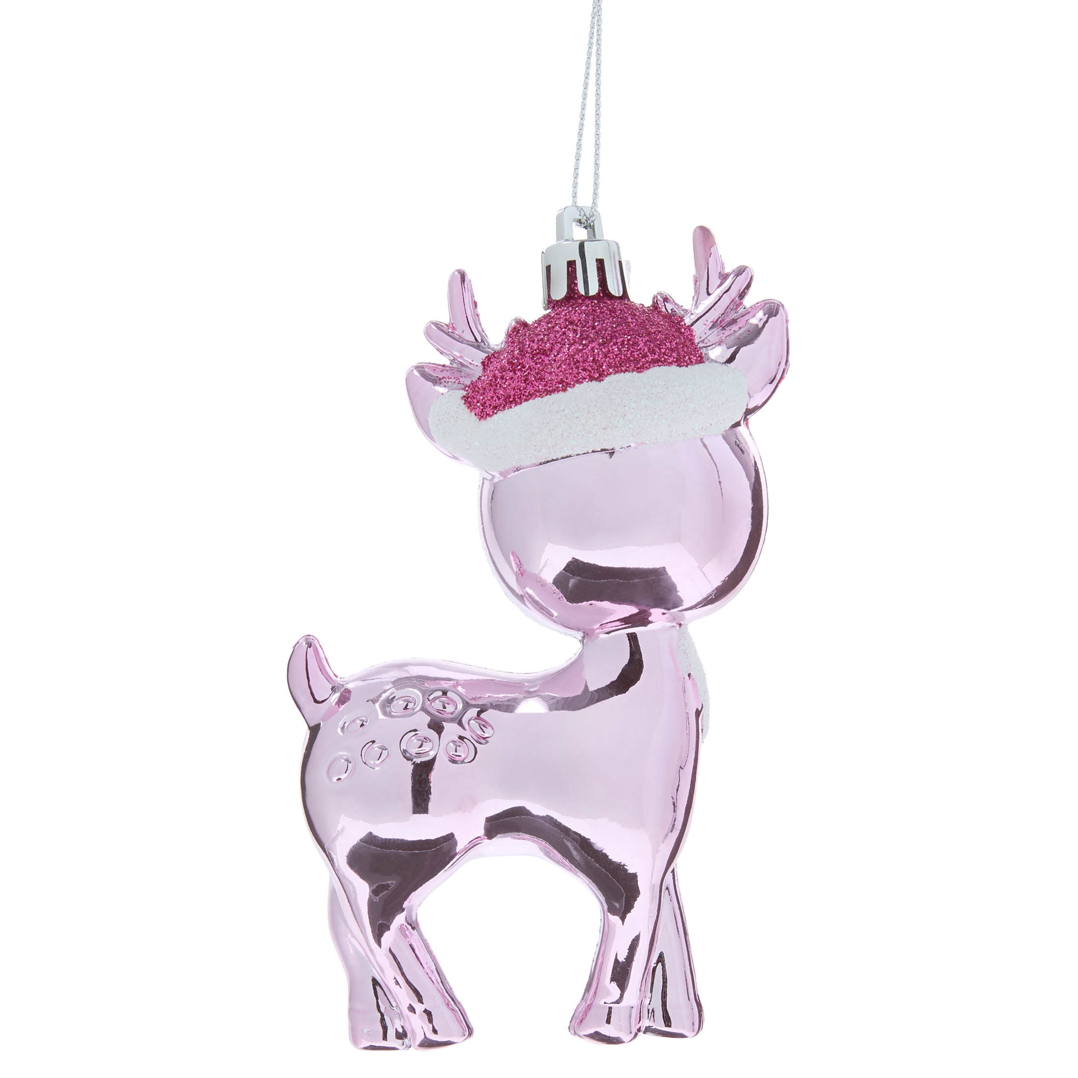 Pink and White Glitter Retro Reindeer Christmas Ornament, 4.5", by Holiday Time