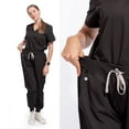 thumbnail image 3 of Medical Uniform Scrubs Sets V-Neck Caregiver Top and Drawstring Waist Pants Black XS, Workwear for Nurses, 3 of 10