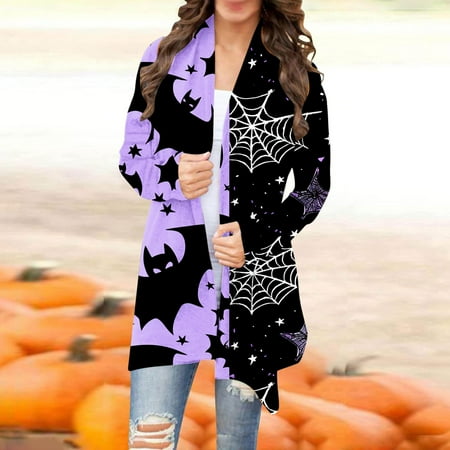 Holiday Deals POROPL Coats for Women Long Sleeve Coat Halloween Print Outwear Size 12