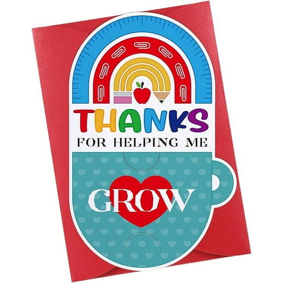 Thank You Card for Teachers – “Thanks for Helping Me Grow” Colorful Design – Blank Inside with Envelope – Perfect Gift for Educators, Graduation, Appreciation Day