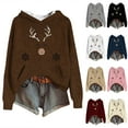 thumbnail image 5 of Women's Knit Christmas Deer Printed Hooded Sweatshirt, Cute Long Sleeve Pullover Hoodie, Fall Winter Fashion Casual Top,Wine,S, 5 of 5