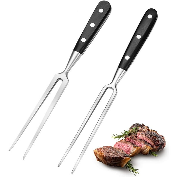 tenedores para trinchar, tenedor para carne de acero inoxidable de 10,6 pulgadas, tenedor para barbacoa, tenedor para bistec para asar a la parrilla en la cocina (mango redondo, mango cuadrado) Sincero Electrónica