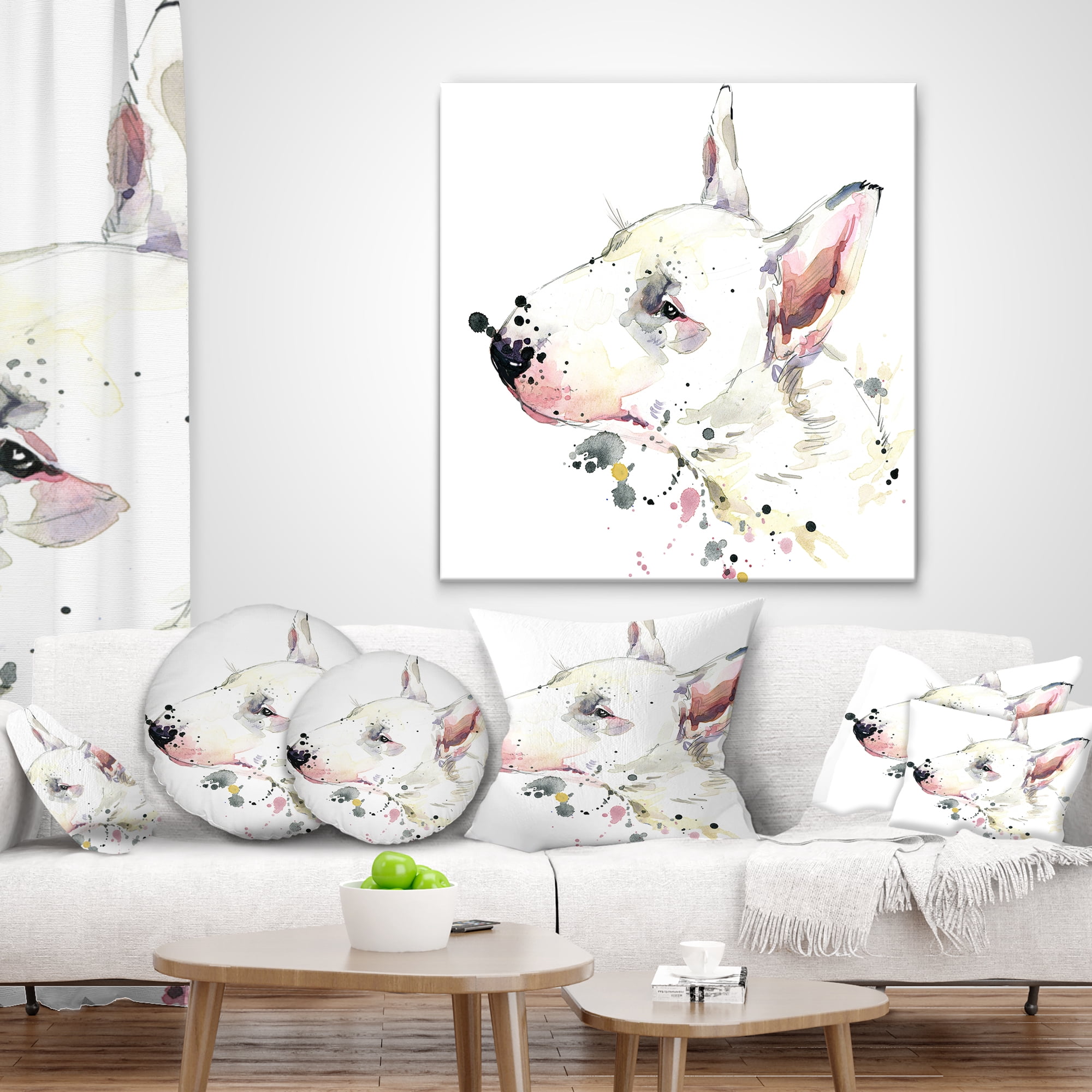 Designart Bull Terrier Dog Watercolor - Animal Throw Pillow - 18x18