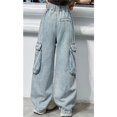 thumbnail image 2 of KVPLBQFD Baggy Cargo Jeans for Girls Flap Pockets High Rise Denim Pants Kids Wide Leg Denim Jean Tweens Y2k Casual Trousers 90s Hip Hop Streetwear, 2 of 7