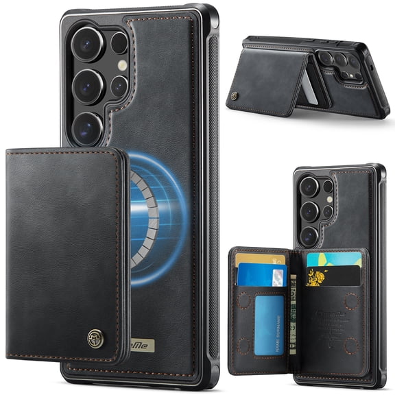 Sanwo for Samsung Galaxy S25 Ultra Case, Magnetic Wallet Case with Card Holder, PU Leather Protective Cover, RFID Protection, Wireless Charging Compatible,Black