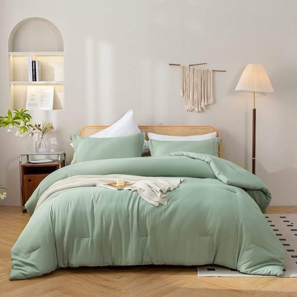 Sage Green Comforter Set 7 Piece King Size Bedding Set with