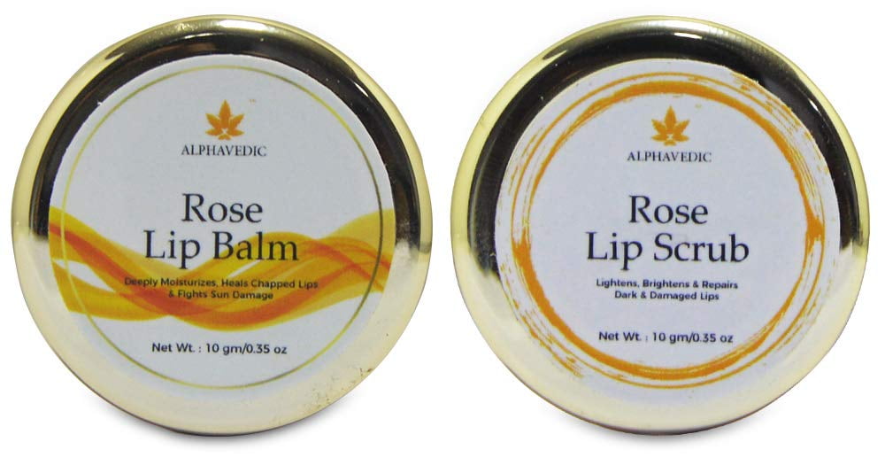 Alphavedic Lip Care Combo Rose Lip Scrub & Lip Balm (10G), Lightens