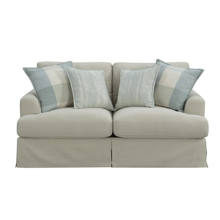 Hampton Bay Loveseat Emerald Home Charlotte Natural and Bay Blue Loveseat with Loose Cushions And Skirted Base ()