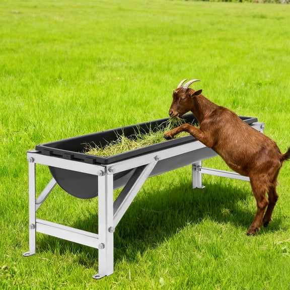 1 PCS Livestock Feed Trough, Long Large Capacity Feeder, Feed Trough with Stand(Silver Black)