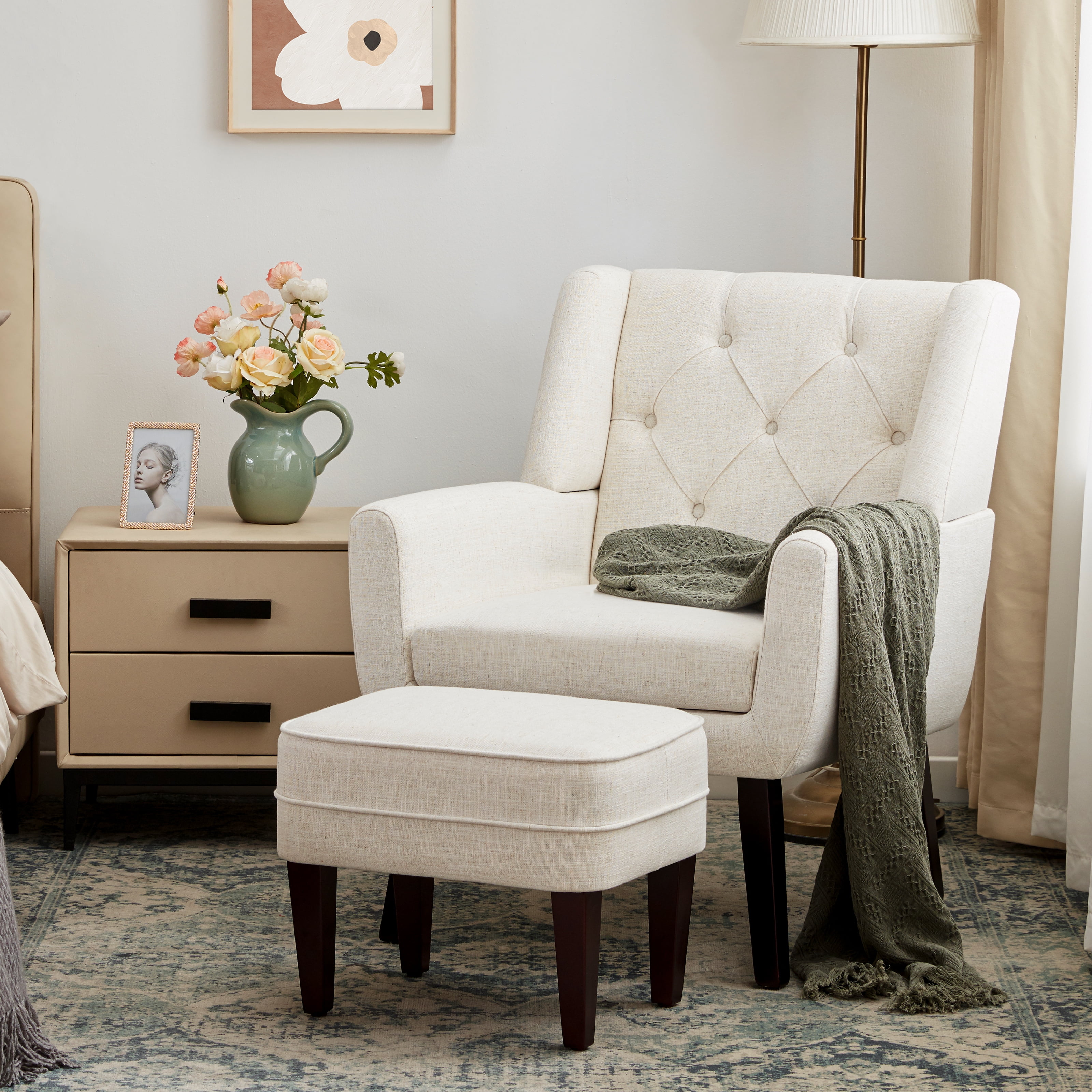 HUIMO Accent Chair with Ottoman Mid Century Modern