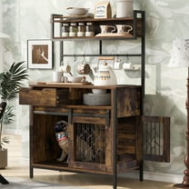 ZephyPaws 60" Tall Dog Crate Furniture,Indoor Dog Kennel with Hutch,32" W Dog Cage for Medium Dogs,Wood Dog Crates with 2 Storage Drawers, Heavy Duty Pet House,Brown