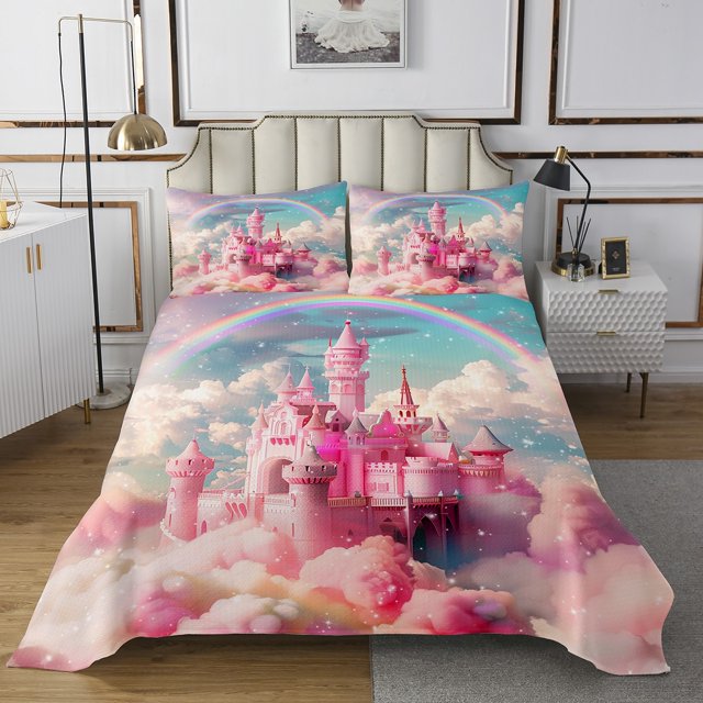 Erosebridal 3D Castle Coverlet Set Twin, Kawaii Princess Bedding Set, Fariy Tale Decor 2 Pieces