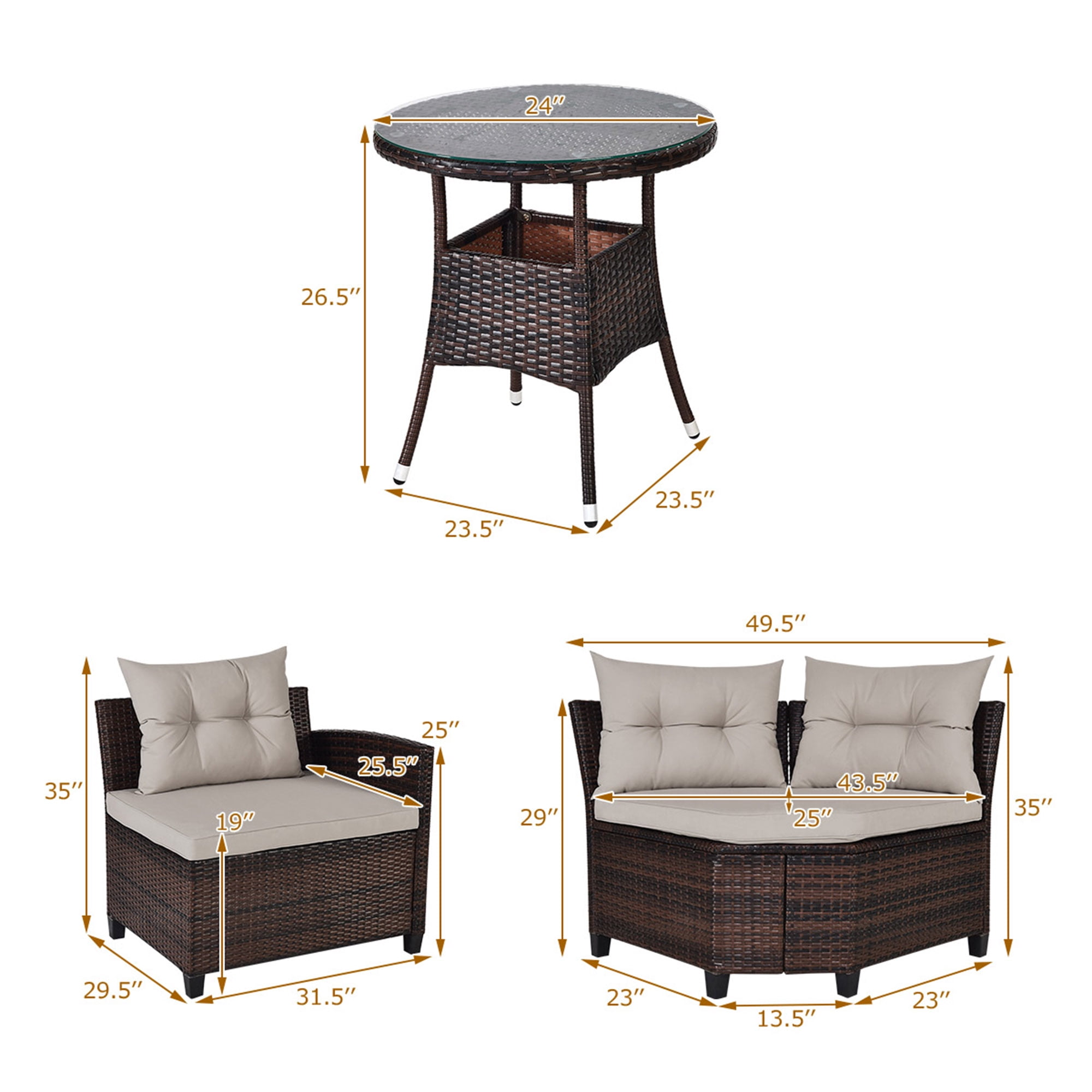 Gymax 4PCS Patio Furniture Set Outdoor Rattan Sectional w/ Cushioned Sofa Table