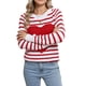 thumbnail image 2 of Suéter de Mujer con Estampado de Corazones, Larga, Cuello Redondo, Tejido de Punto Acanalado, Estilo Casual. y Rojo M, 2 of 8