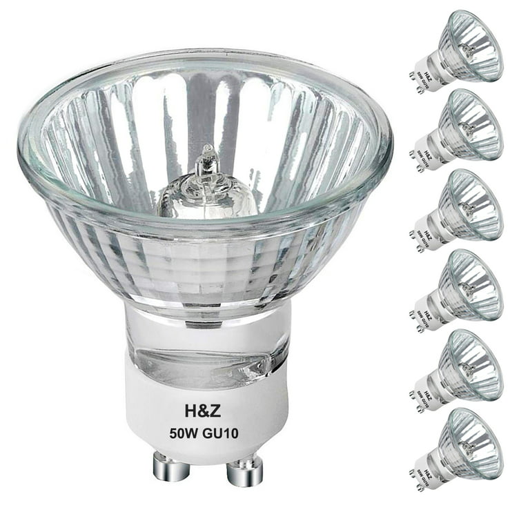 Rynloas GU10 Halogen 50W Bulbs, 6 pack GU10+C 120V 50W with 2800k Warm  White, Long Lifespan GU10 MR16 Dimmable for Track & Recessed Lighting