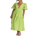 thumbnail image 1 of AMERTEER Femmes Profonde V Maxi Robe d'Été Casual Manches Courtes Plissées Taille Haute LongBeach Flowy Robes, 1 of 9