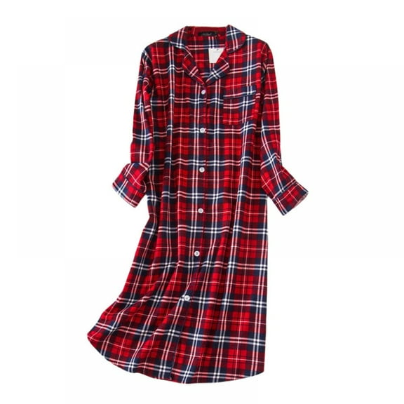 Women's Cotton Nightgown Button Down Boyfriend Nightshirt Mid-Long Style Sleepshirt Pajama Tops