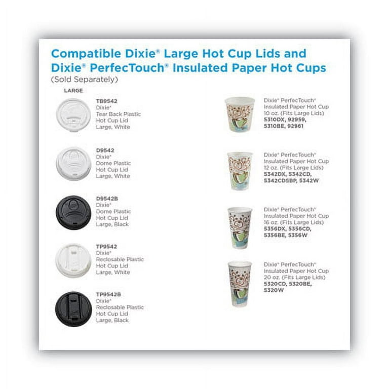 Dome Drink-Thru Lids, Fits 10 oz to 20 oz Dixie Paper Hot Cups, White, 100/Pack Dome Drink-Thru Lids, Fits 10 oz to 20 oz Dixie Paper Hot Cups, White, 100/Pack