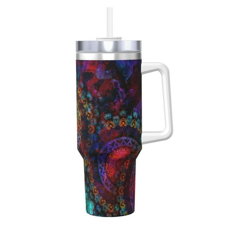 

Uemuo Mandala Colorful Print 40oz Ice Bully With Handle And Straw Stainless Steel Vacuum Insulated Cup And 2 In 1 Straw Lid Insulated Travel Tumbler