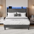 thumbnail image 1 of Ourlova Queen Bed Frame with Headboard Upholstered Bed Frame Charging Station LED Fabric No Box Spring Neede, 1 of 9