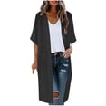thumbnail image 4 of Lixiuxyad ‌Women's Long Chiffon Cardigan 3/4 Sleeve Open-Front Lightweight Summer Outfits,Black, 4 of 6