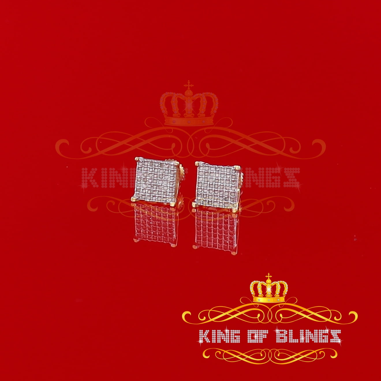 King of Bling's Aretes Para Hombre 925 Yellow Silver 0.25ct Square Diamond Stud men's Earrings