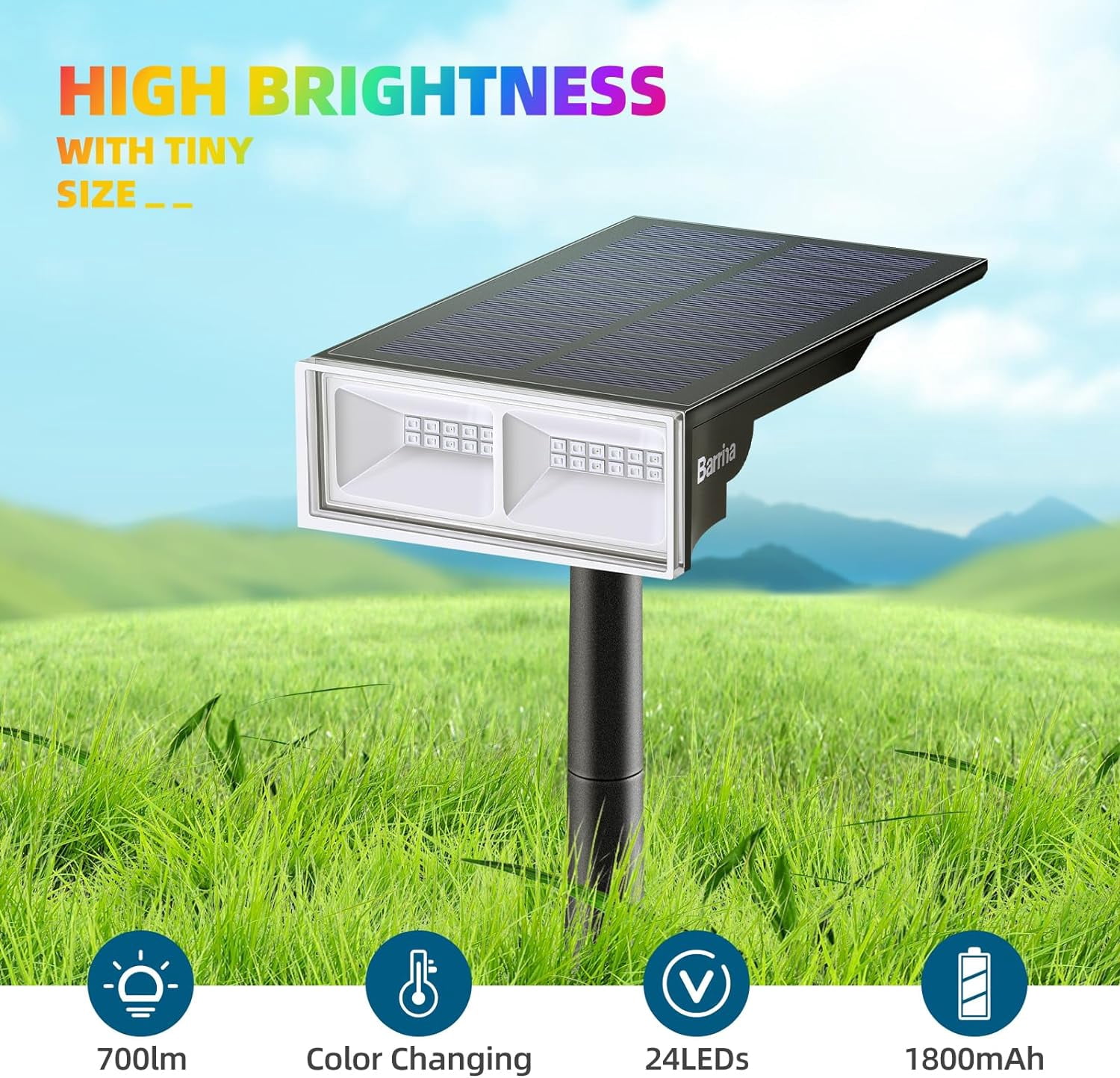 Barrina Solar Spot Lights Outdoor, 24 LEDs RGB Color Changing Solar Landscape Lighting, IP65 Waterproof, Auto On Off Solar Powered Outdoor Light for Yard Garden Lawn Patio Pathway, 6 Pack
