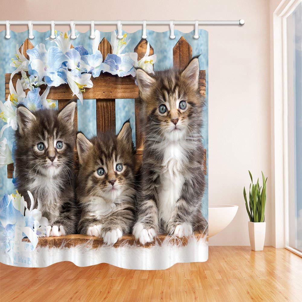 WOPOP Cat Decor Little Kitty Pet for Family Polyester Fabric Bathroom