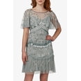 thumbnail image 3 of Adrianna Papell Boat Neck Flutter Sleeve Illusion Embellished Zupper Back Mesh Dress-FROSTED SAGE / 0, 3 of 5