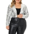 thumbnail image 1 of GRACE & GRANDEUR Grande Taille pour Femmes Veste à Paillettes Fête Ouverte devant Boléro à Manches Longues Veste Courte Argent 3X, 1 of 5