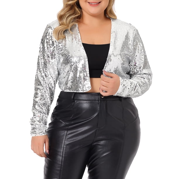 GRACE GRANDEUR Plus Size for Women Sequin Jacket Party Open