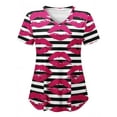 thumbnail image 1 of Wrcnote Valentine Print Scrub Tops for Women Short Sleeve Nurse Uniform V Neck Tunic Pockets T Shirt Blouse, 1 of 3